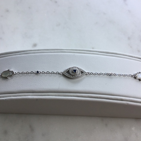 Sterling Silver CZ Evil Eye & MOP Hamsa Bracelet - Picture 9 of 13